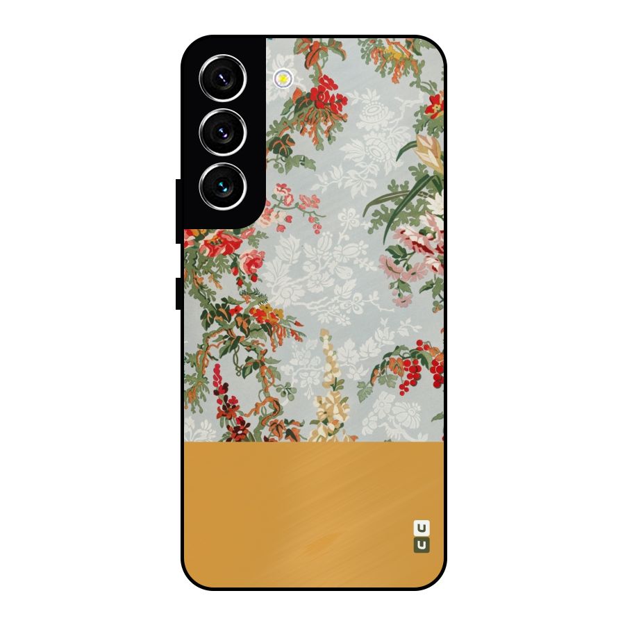 Golden Stripe on Floral Metal Back Case for Galaxy S22 5G