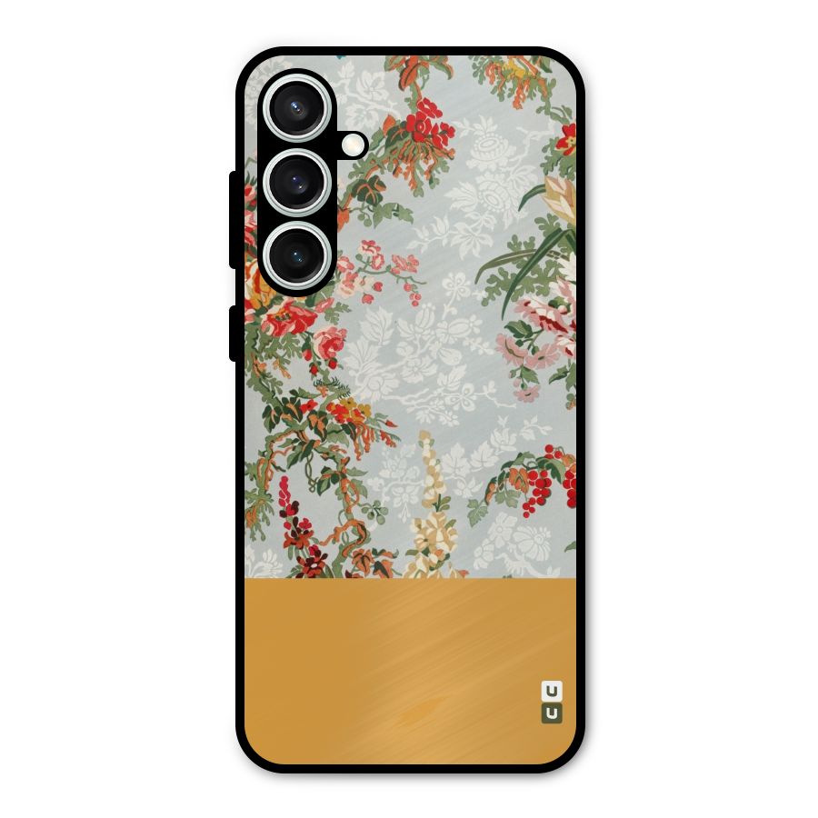 Golden Stripe on Floral Metal Back Case for Galaxy S23 FE