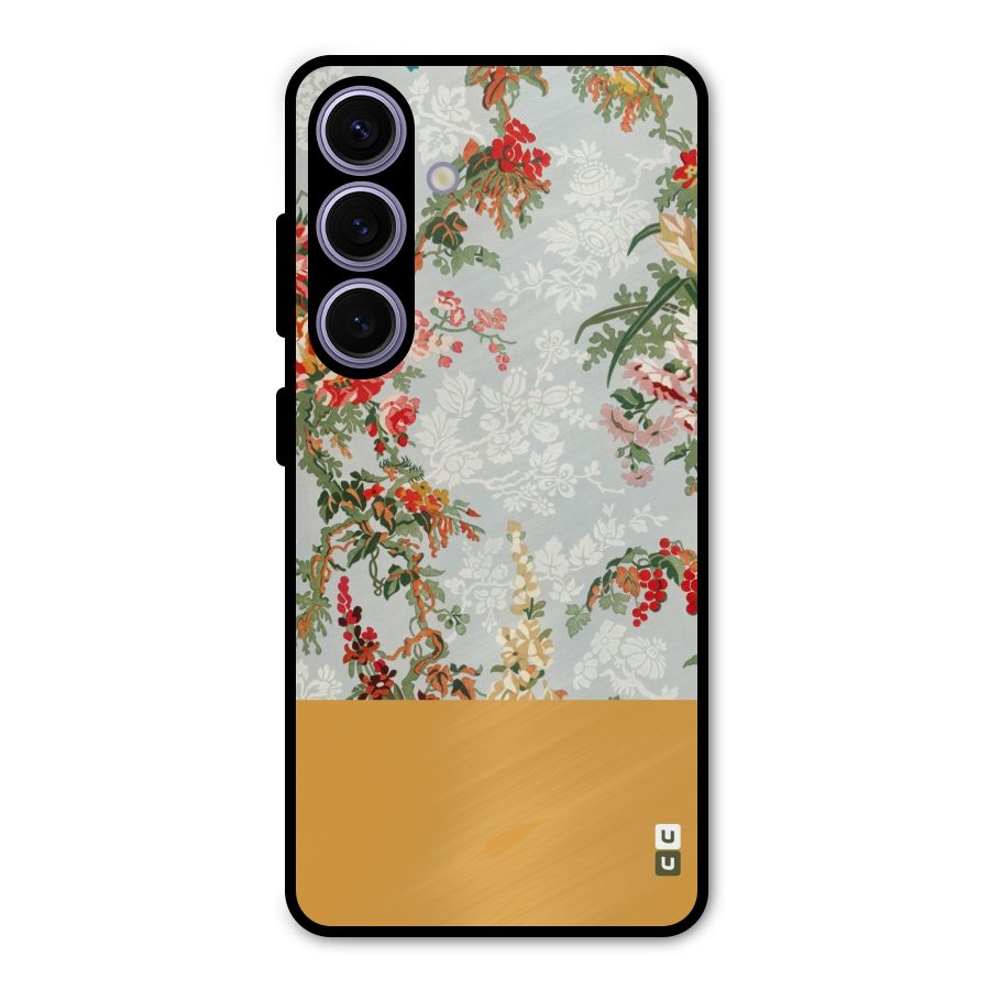 Golden Stripe on Floral Metal Back Case for Galaxy S24
