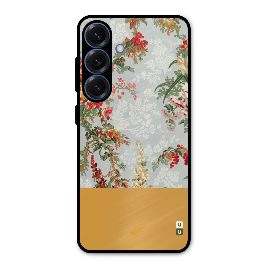 Golden Stripe on Floral Metal Back Case for Galaxy S25
