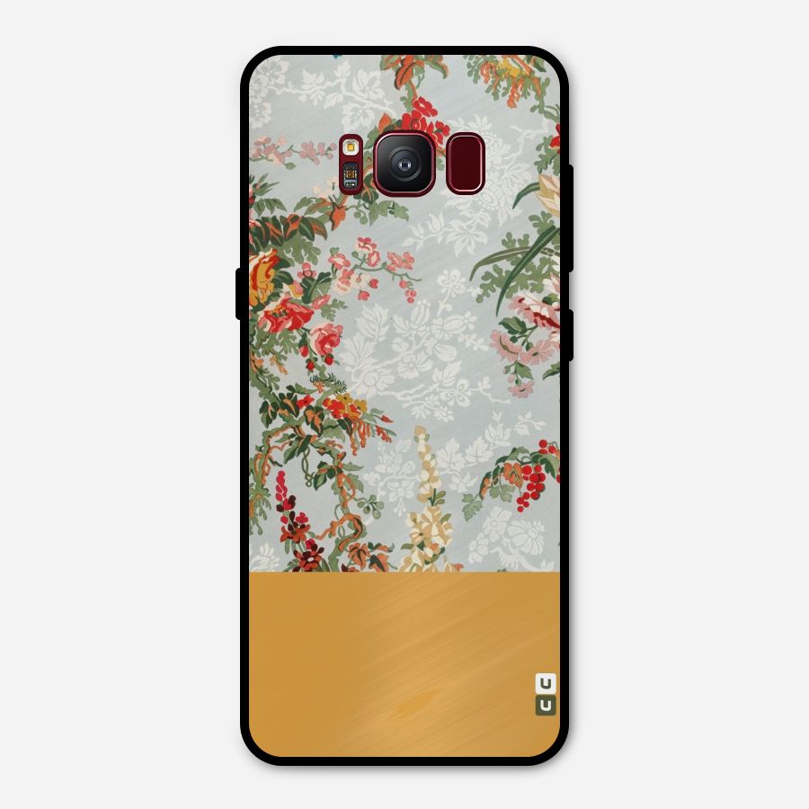 Golden Stripe on Floral Metal Back Case for Galaxy S8