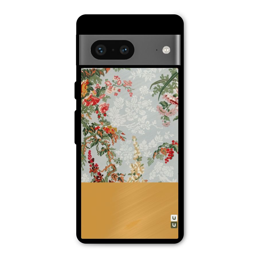 Golden Stripe on Floral Metal Back Case for Google Pixel 7