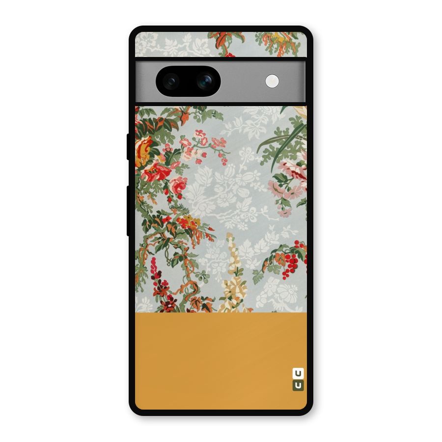 Golden Stripe on Floral Metal Back Case for Google Pixel 7a