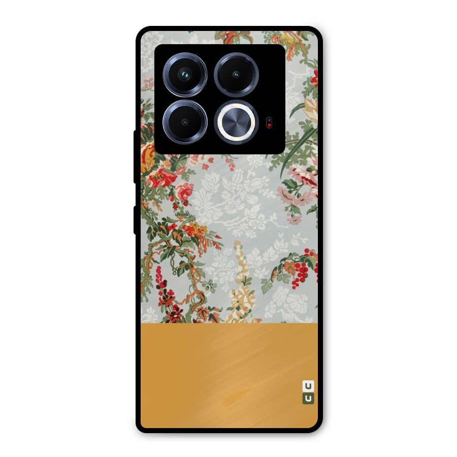 Golden Stripe on Floral Metal Back Case for Infinix Note 40 5G