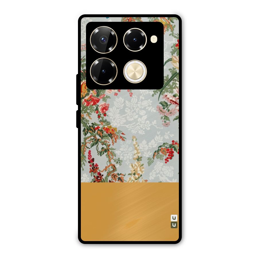 Golden Stripe on Floral Metal Back Case for Infinix Note 40 Pro