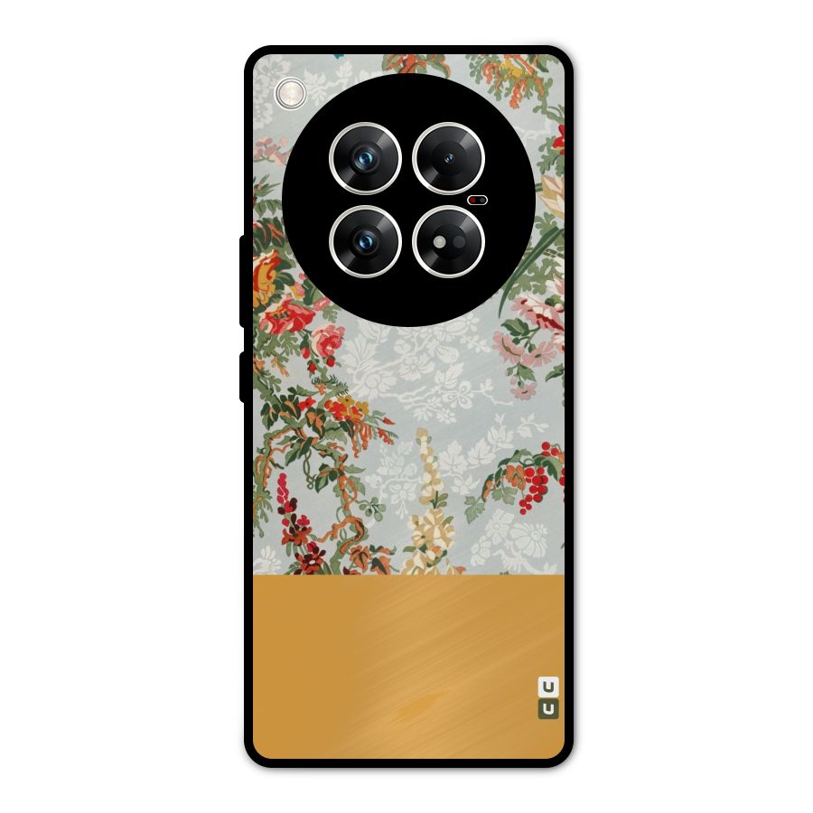 Golden Stripe on Floral Metal Back Case for Infinix Zero 40 5G