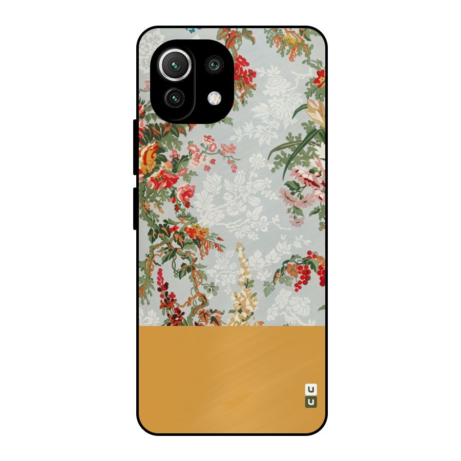 Golden Stripe on Floral Metal Back Case for Mi 11 Lite