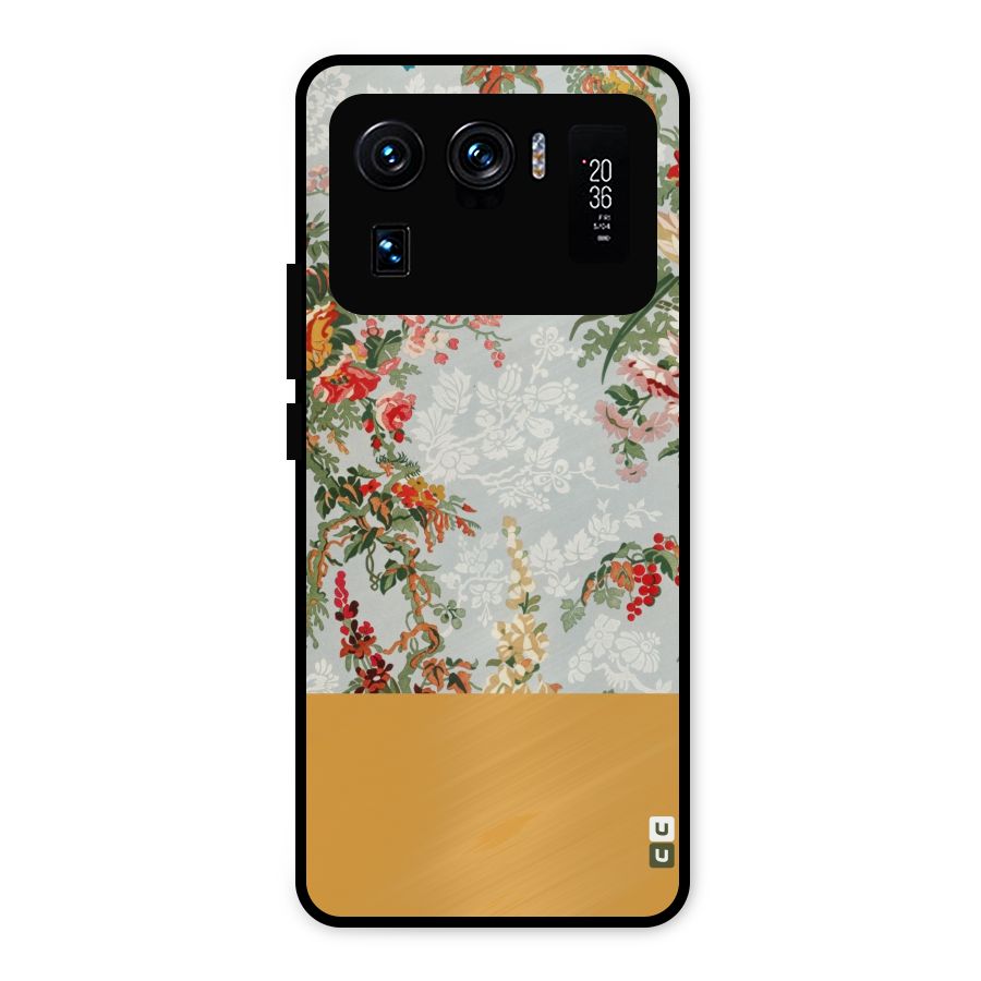 Golden Stripe on Floral Metal Back Case for Mi 11 Ultra
