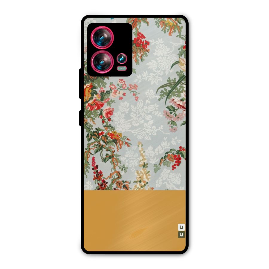 Golden Stripe on Floral Metal Back Case for Motorola Edge 30 Fusion