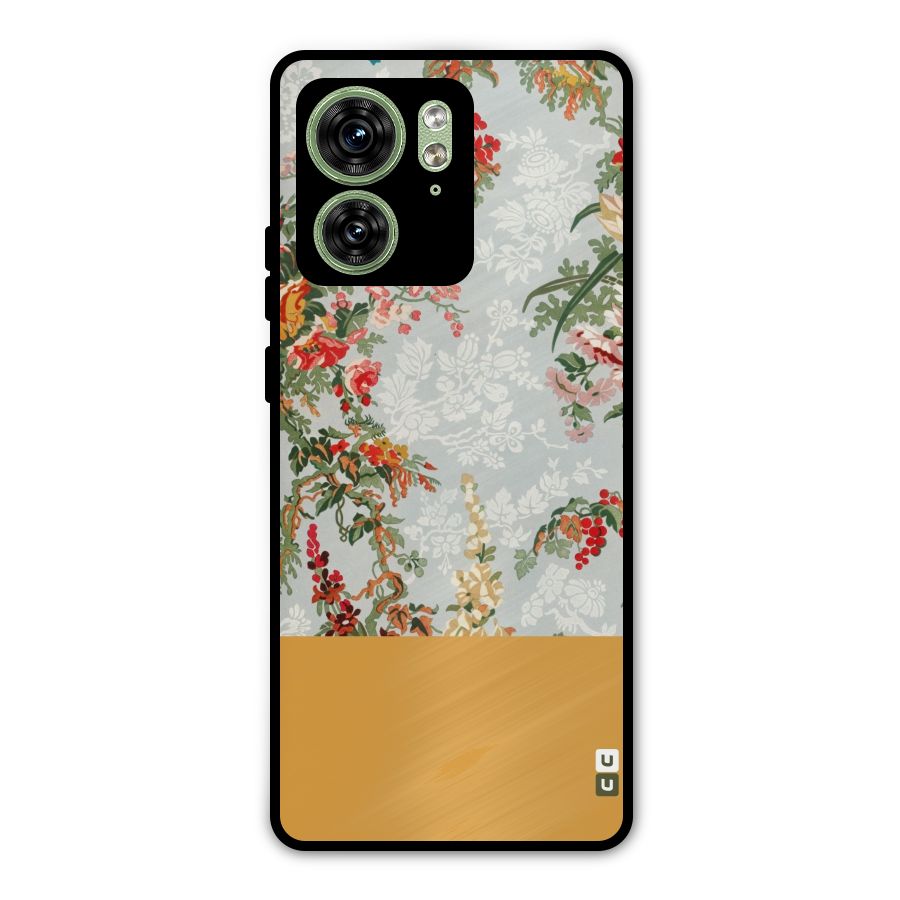 Golden Stripe on Floral Metal Back Case for Motorola Edge 40 5G