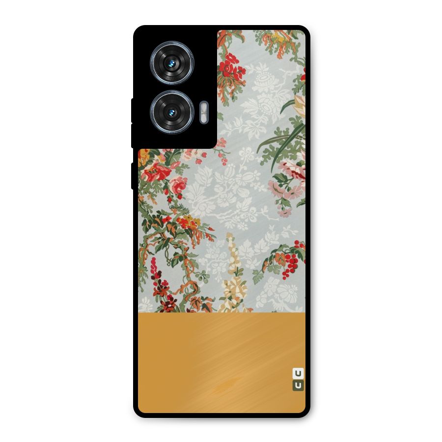 Golden Stripe on Floral Metal Back Case for Motorola Edge 50 Fusion