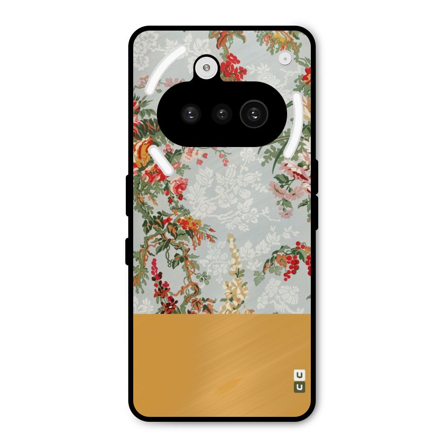 Golden Stripe on Floral Metal Back Case for Nothing Phone 3a