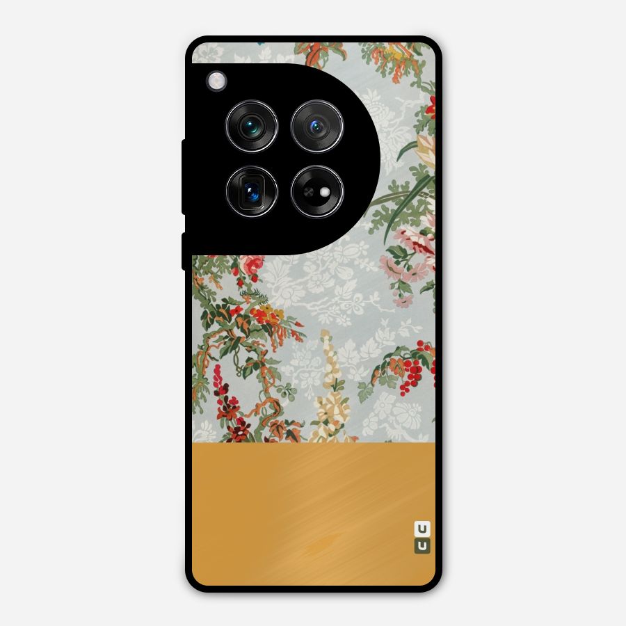 Golden Stripe on Floral Metal Back Case for OnePlus 12