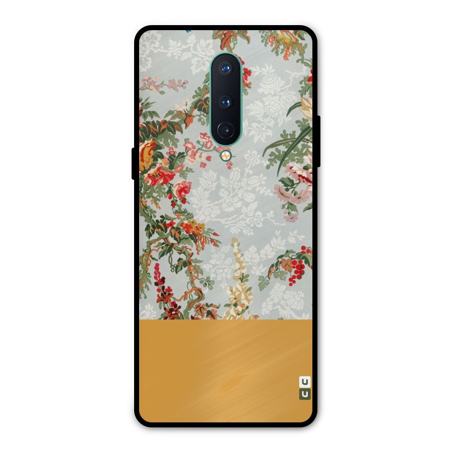 Golden Stripe on Floral Metal Back Case for OnePlus 8