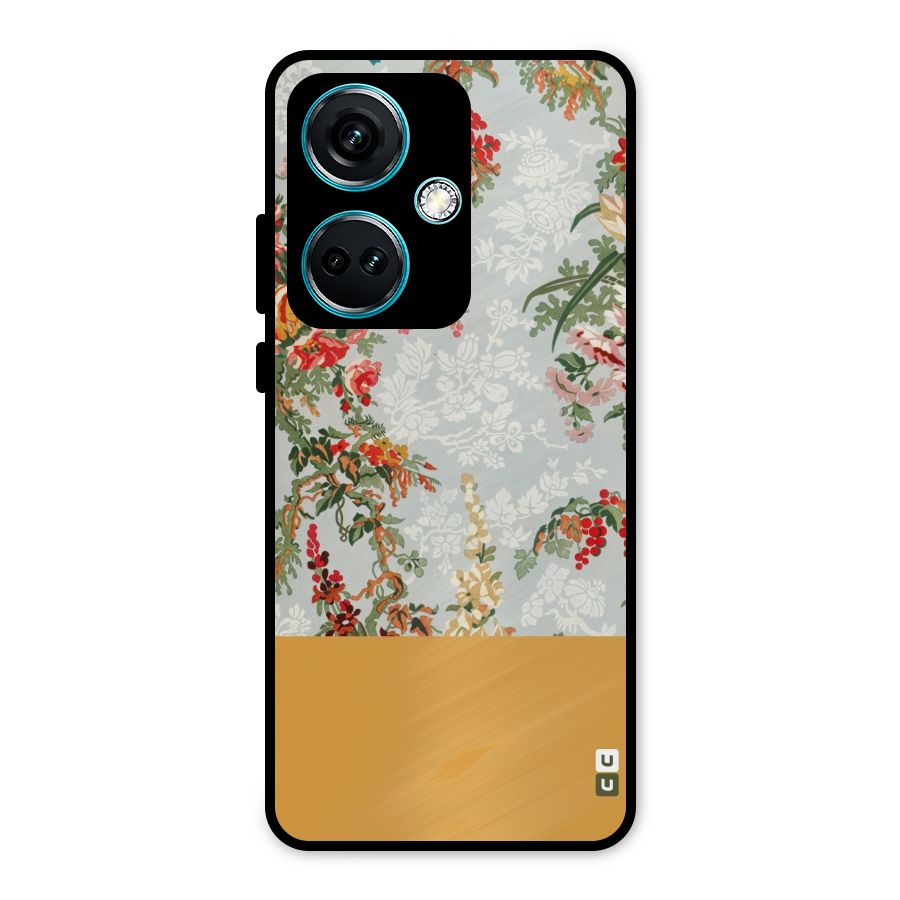 Golden Stripe on Floral Metal Back Case for OnePlus Nord CE 3 5G