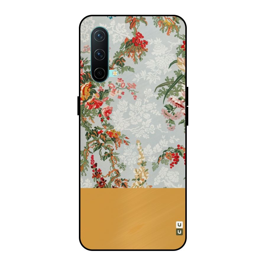 Golden Stripe on Floral Metal Back Case for OnePlus Nord CE 5G