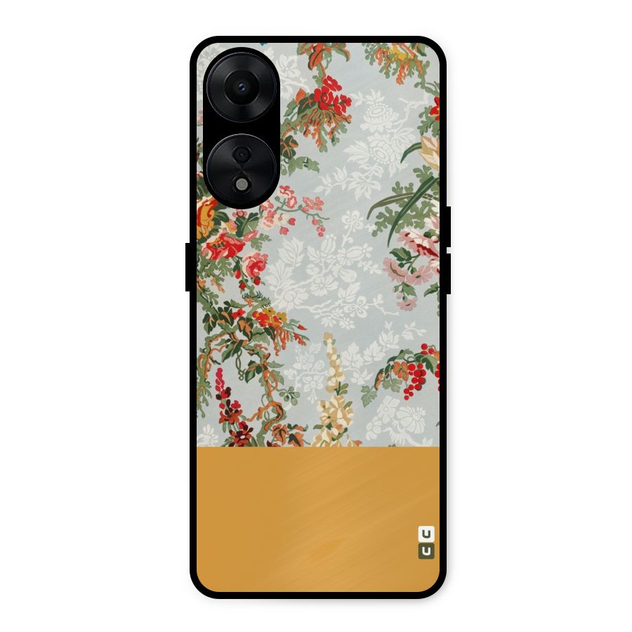 Golden Stripe on Floral Metal Back Case for Oppo A78 5G