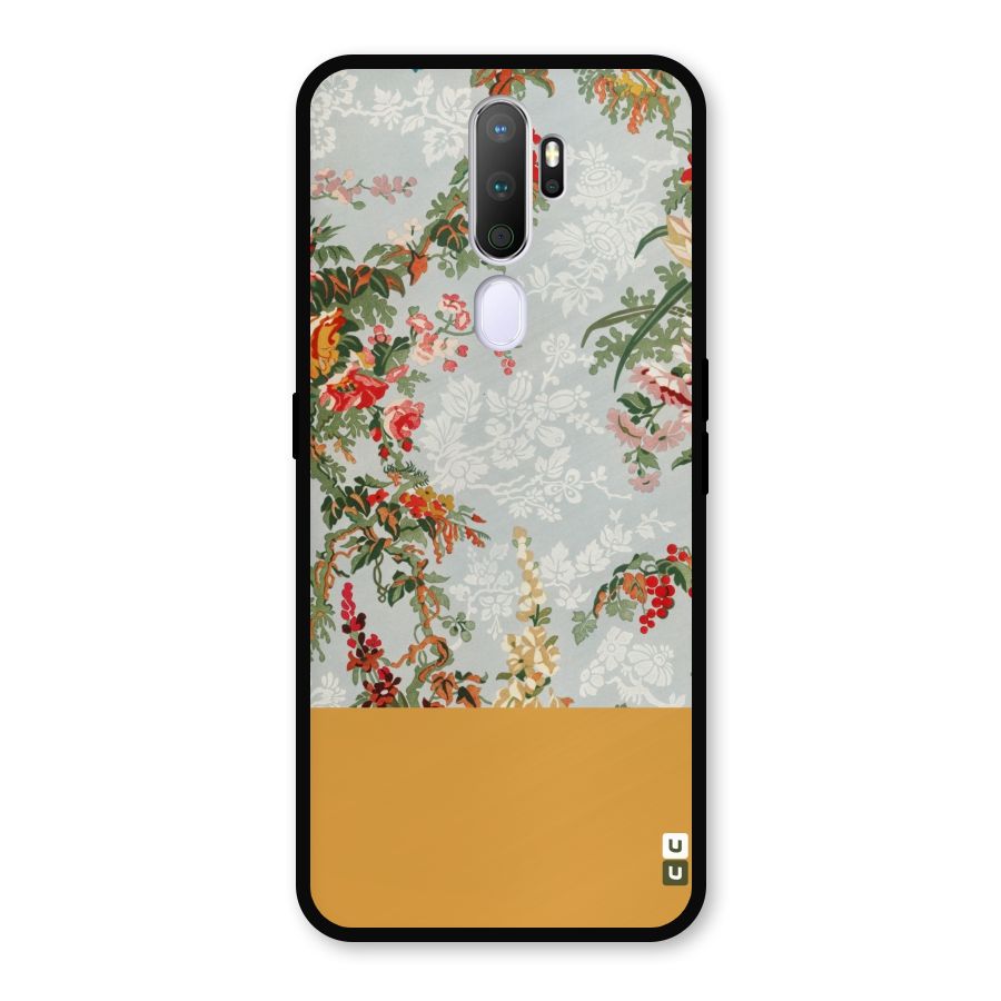 Golden Stripe on Floral Metal Back Case for Oppo A9 (2020)