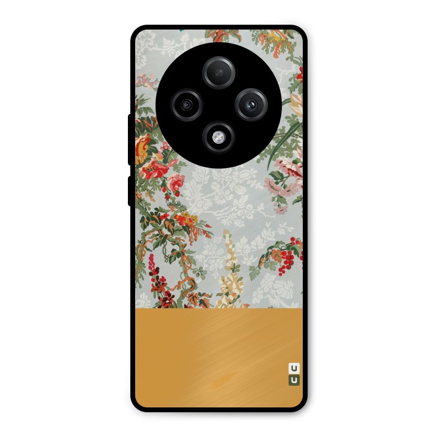 Golden Stripe on Floral Metal Back Case for Oppo F27 Pro Plus