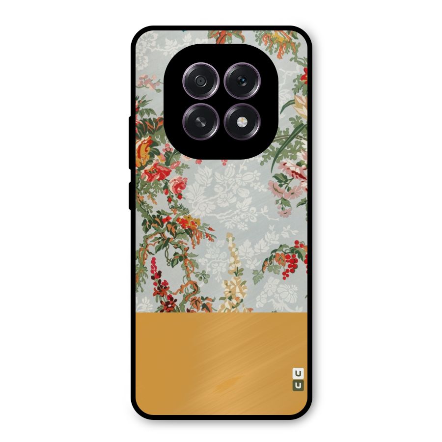Golden Stripe on Floral Metal Back Case for Oppo F29