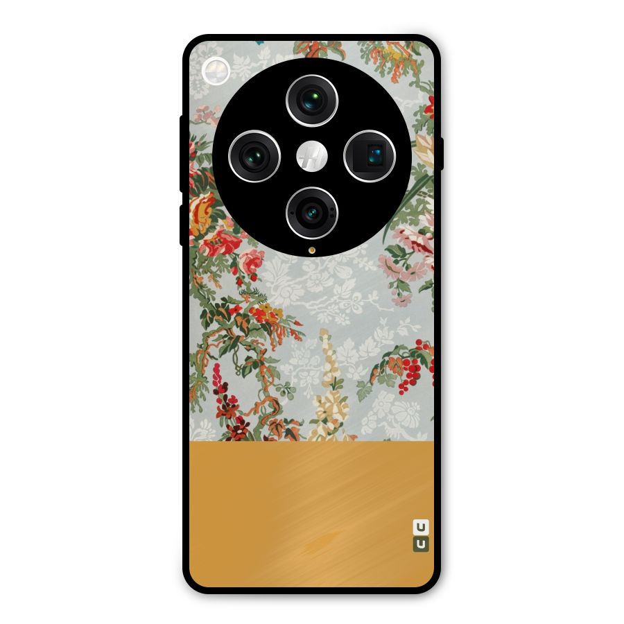 Golden Stripe on Floral Metal Back Case for Oppo Find X8 Pro