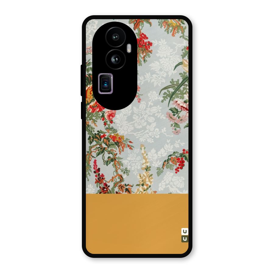 Golden Stripe on Floral Metal Back Case for Oppo Reno10 Pro Plus
