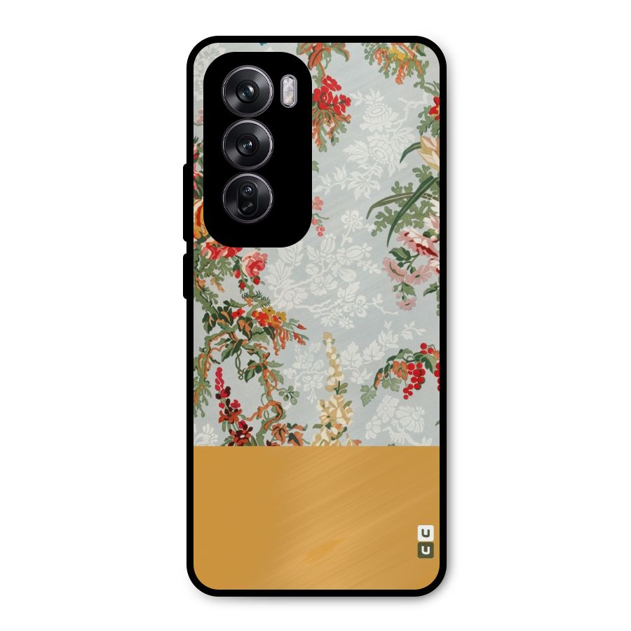Golden Stripe on Floral Metal Back Case for Oppo Reno12 Pro