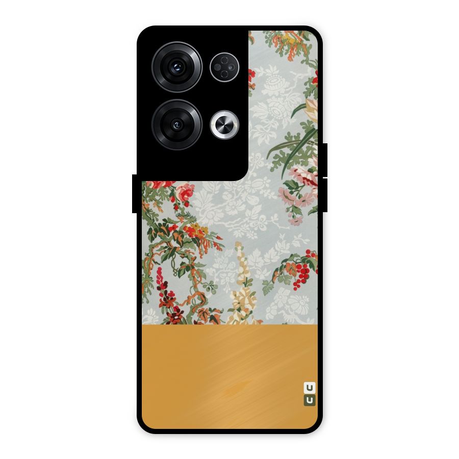 Golden Stripe on Floral Metal Back Case for Oppo Reno8 Pro 5G