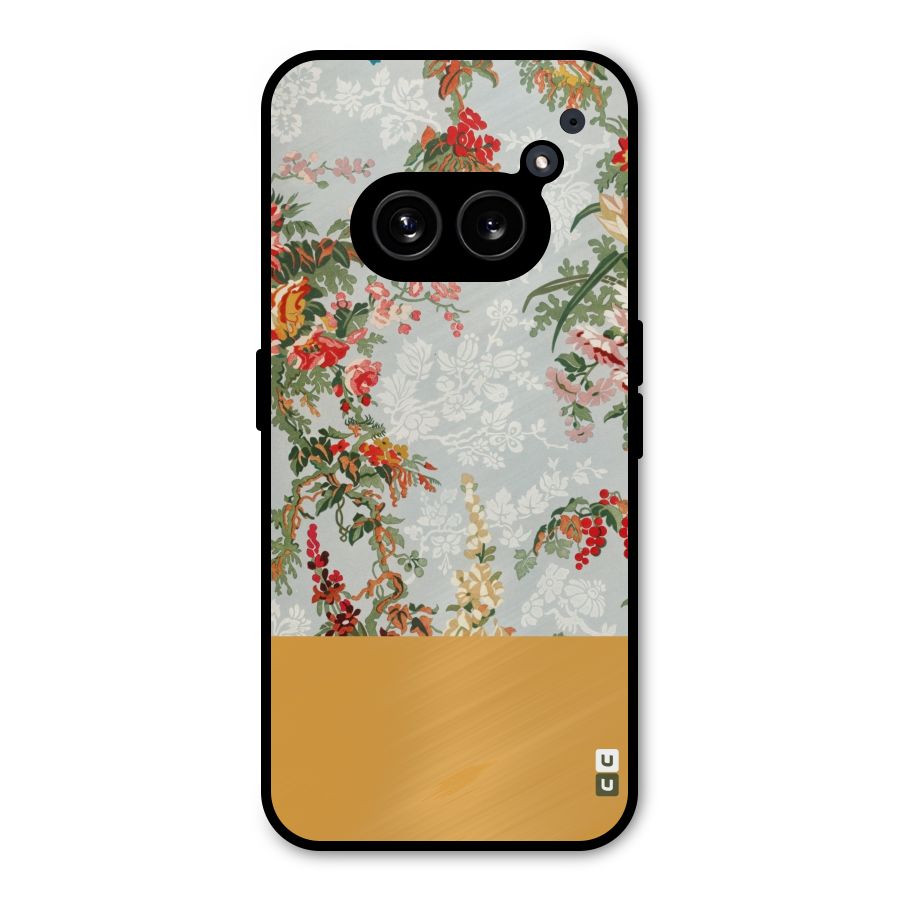 Golden Stripe on Floral Metal Back Case for Nothing Phone 2a