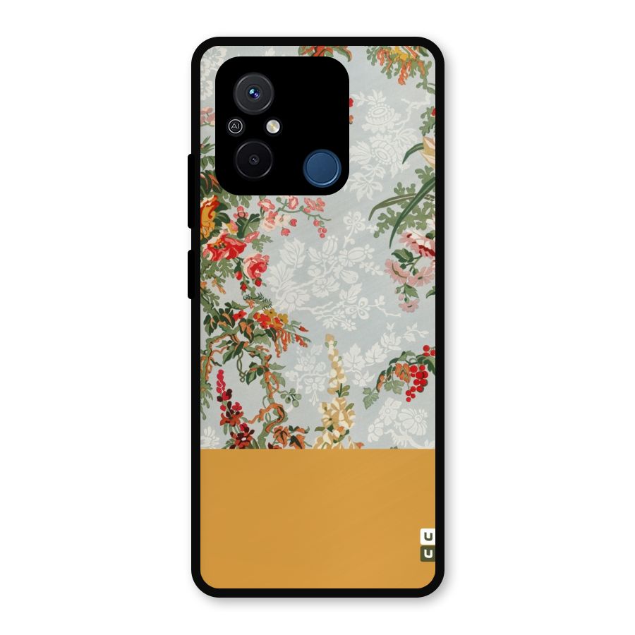 Golden Stripe on Floral Metal Back Case for Poco C55