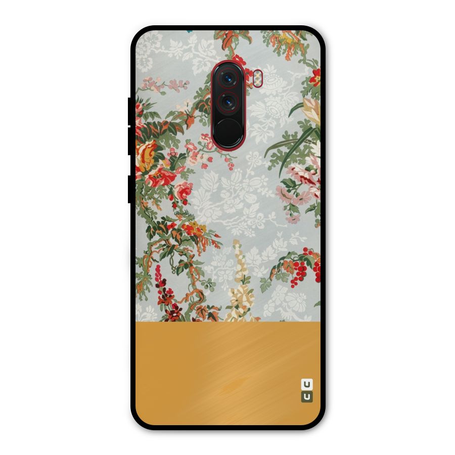 Golden Stripe on Floral Metal Back Case for Poco F1