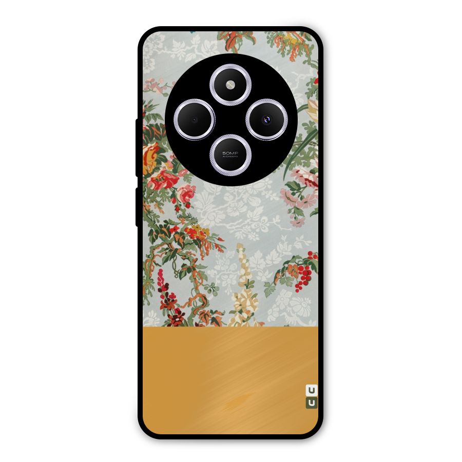 Golden Stripe on Floral Metal Back Case for Poco M7