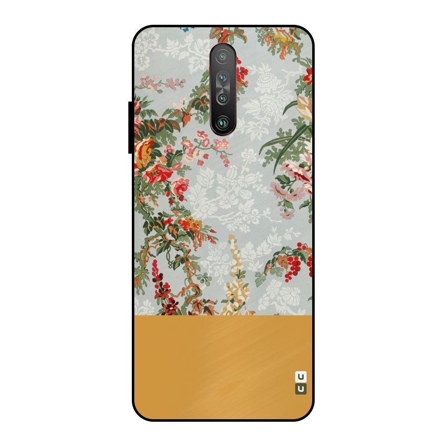 Golden Stripe on Floral Metal Back Case for Poco X2