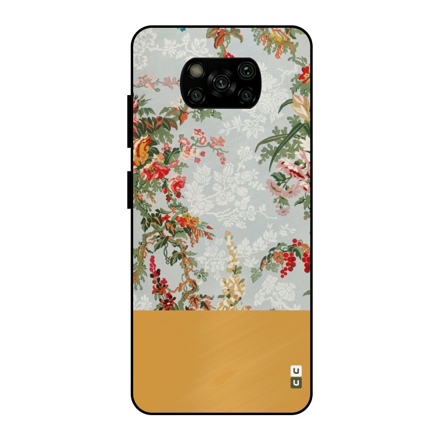 Golden Stripe on Floral Metal Back Case for Poco X3