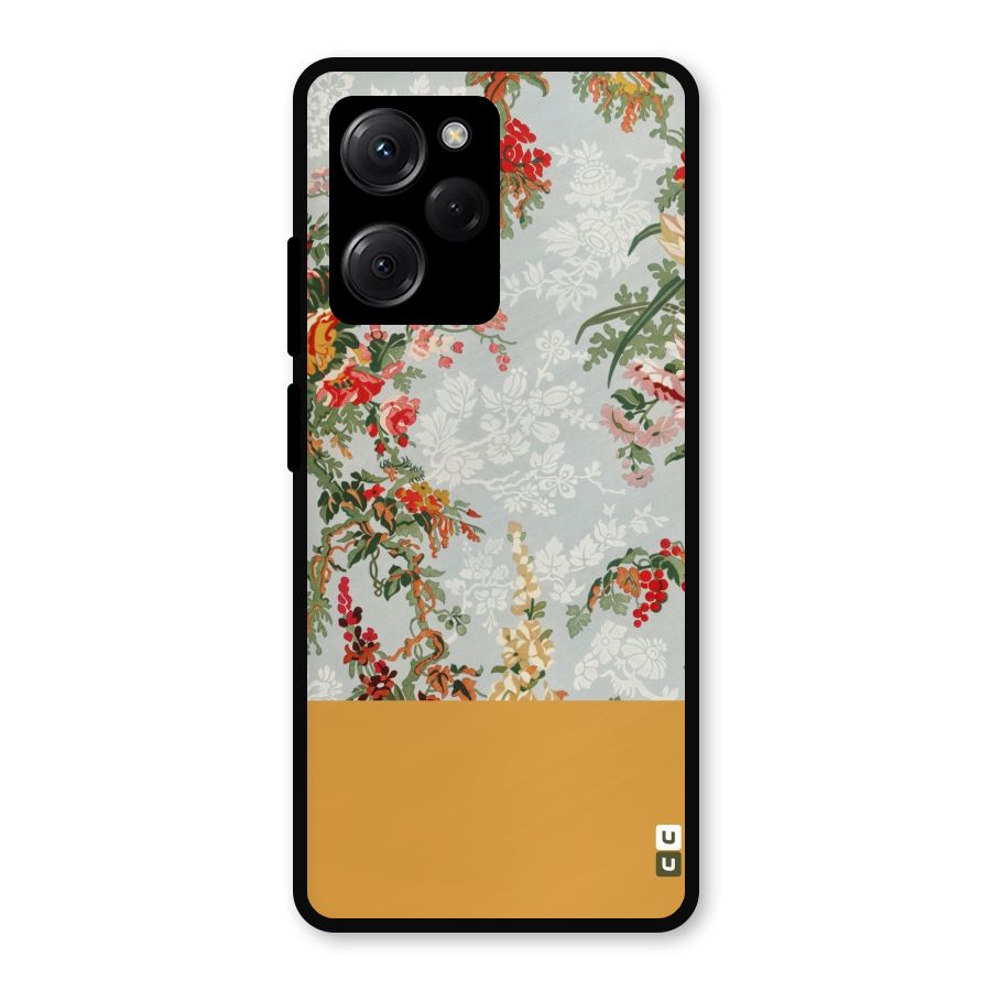 Golden Stripe on Floral Metal Back Case for Poco X5 Pro