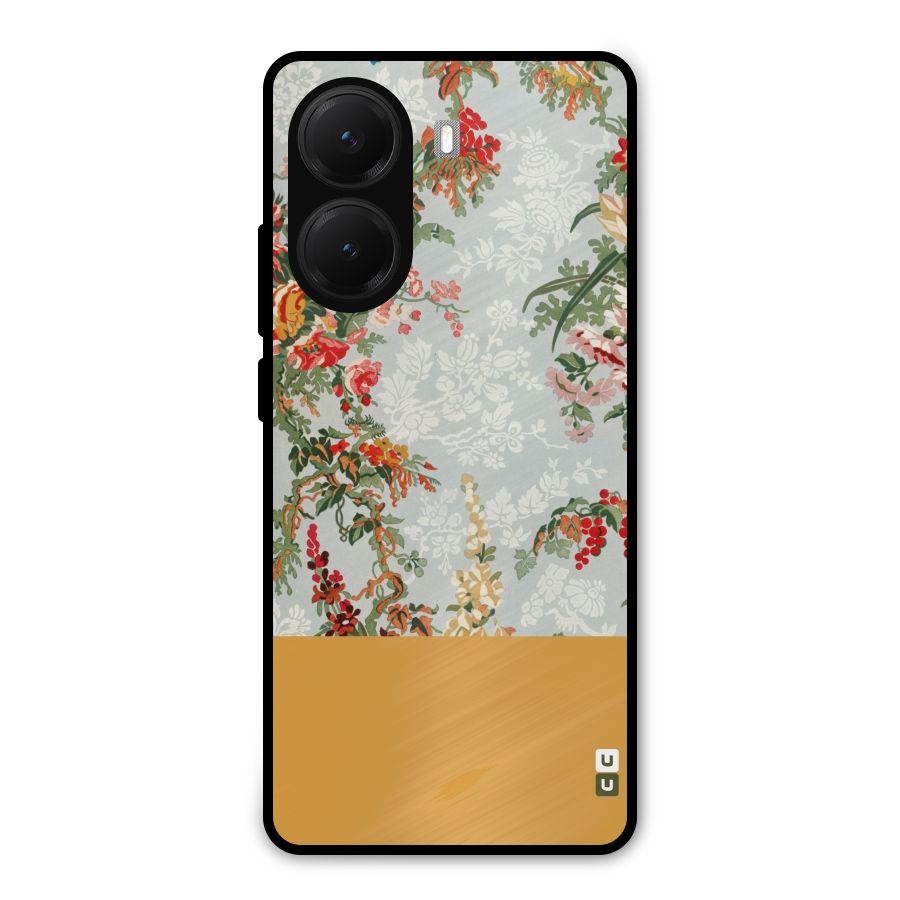 Golden Stripe on Floral Metal Back Case for Poco X7 Pro