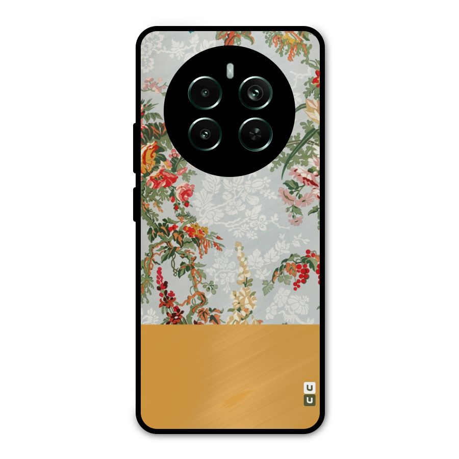 Golden Stripe on Floral Metal Back Case for Realme 12 Pro Plus