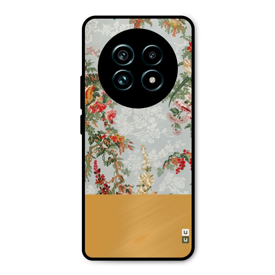 Golden Stripe on Floral Metal Back Case for Realme 13 Pro Plus