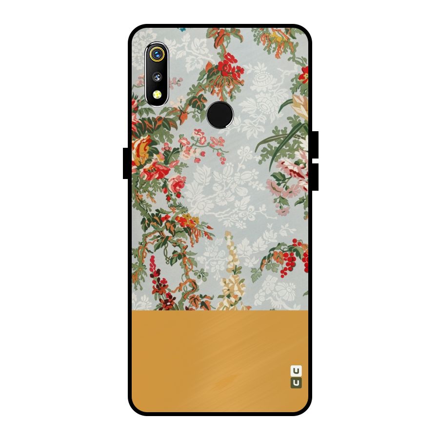 Golden Stripe on Floral Metal Back Case for Realme 3i