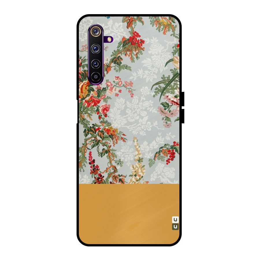 Golden Stripe on Floral Metal Back Case for Realme 6 Pro