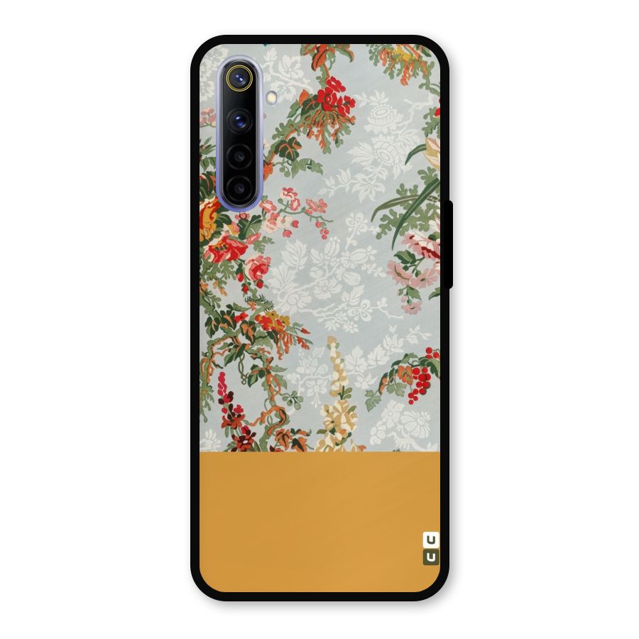 Golden Stripe on Floral Metal Back Case for Realme 6i