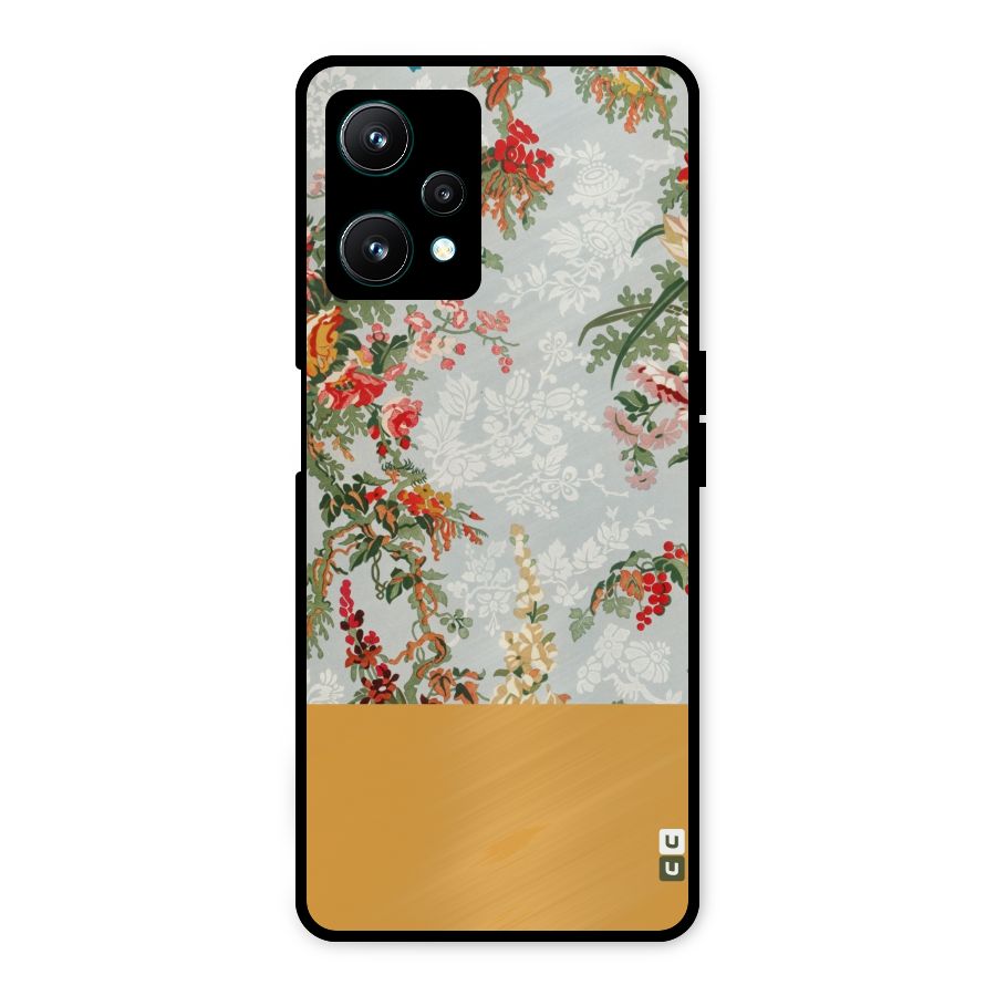 Golden Stripe on Floral Metal Back Case for Realme 9 Pro 5G