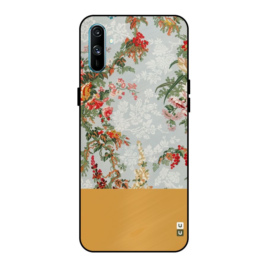 Golden Stripe on Floral Metal Back Case for Realme C3