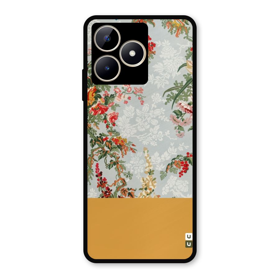 Golden Stripe on Floral Metal Back Case for Realme C53