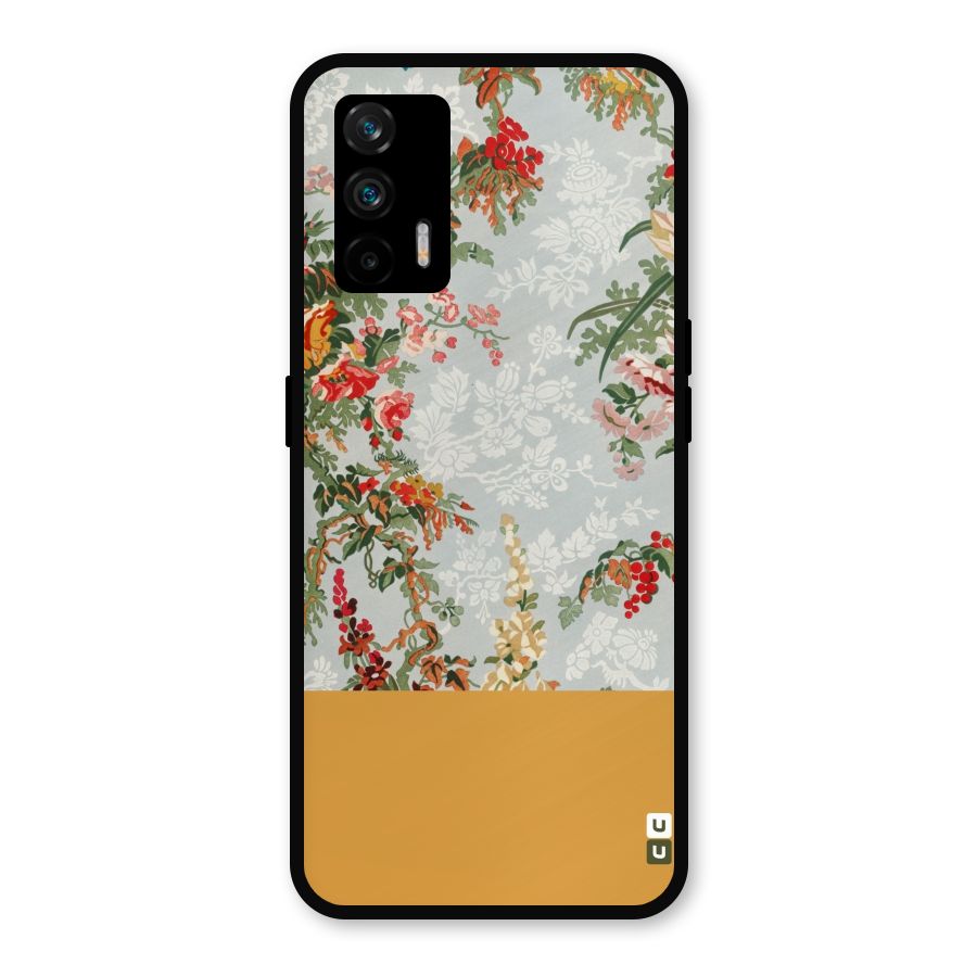Golden Stripe on Floral Metal Back Case for Realme GT 5G