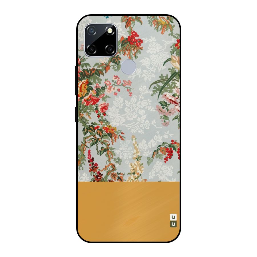 Golden Stripe on Floral Metal Back Case for Realme Narzo 20