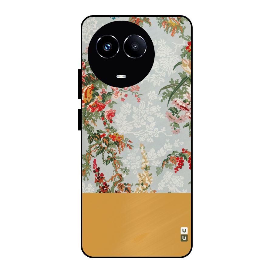 Golden Stripe on Floral Metal Back Case for Realme Narzo 60X