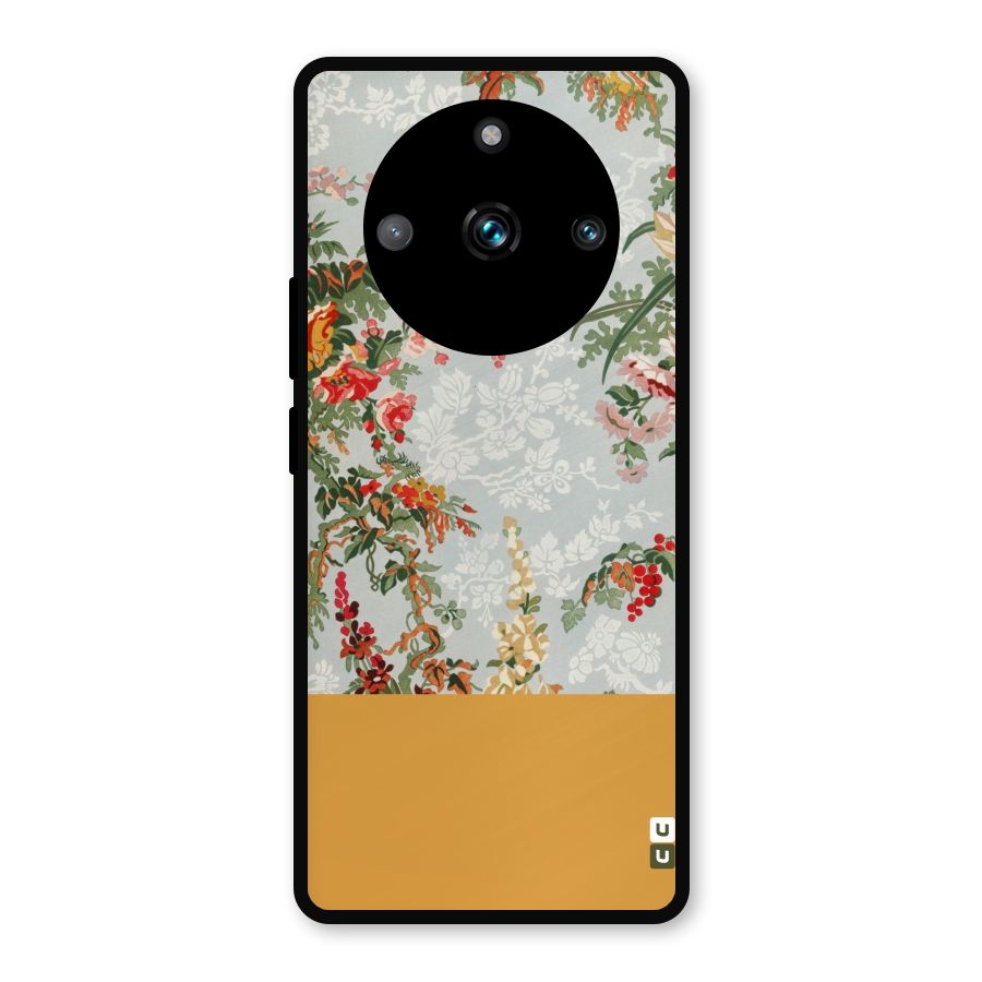 Golden Stripe on Floral Metal Back Case for Realme Narzo 60 Pro