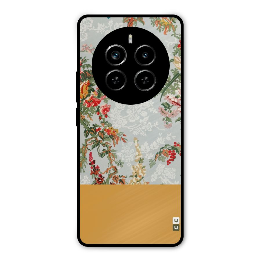 Golden Stripe on Floral Metal Back Case for Realme P1 Pro