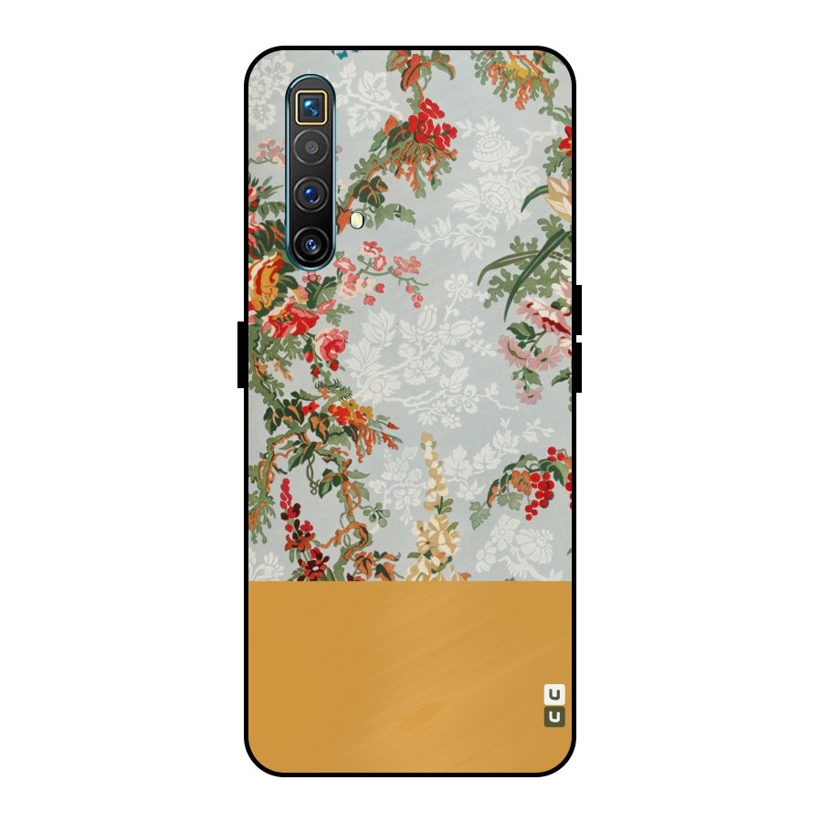 Golden Stripe on Floral Metal Back Case for Realme X3 SuperZoom